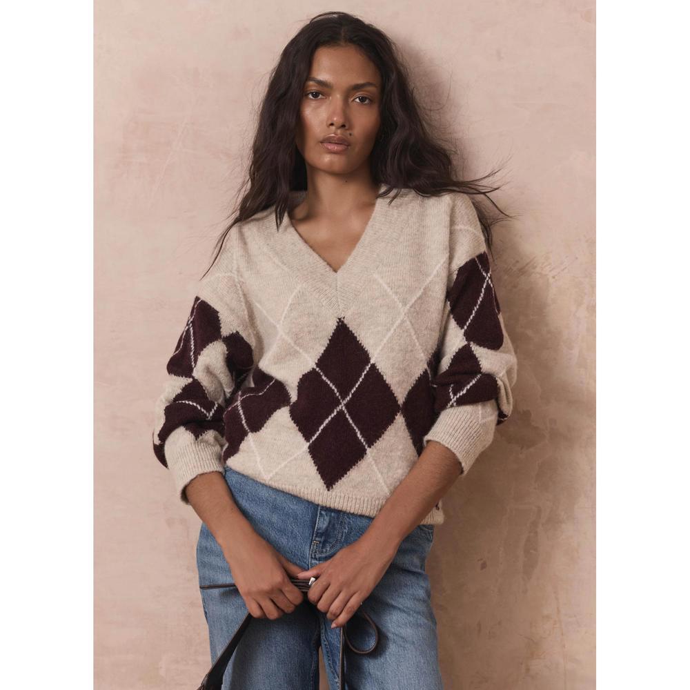 Mint Velvet Argyle V-Neck Jumper